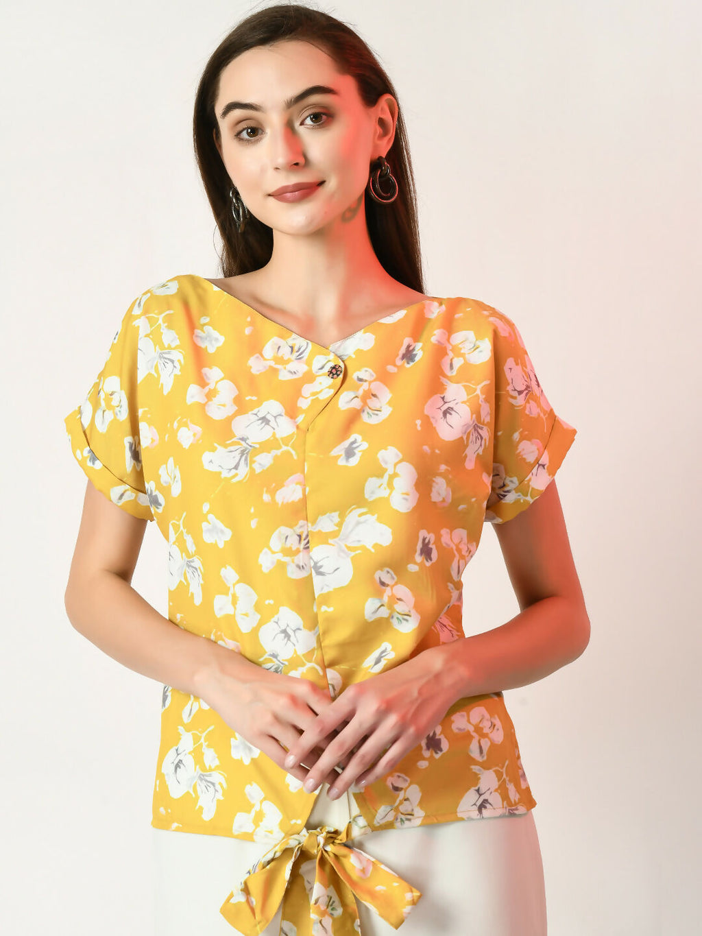 Myshka Women's Yellow Printed Top | Grocsy