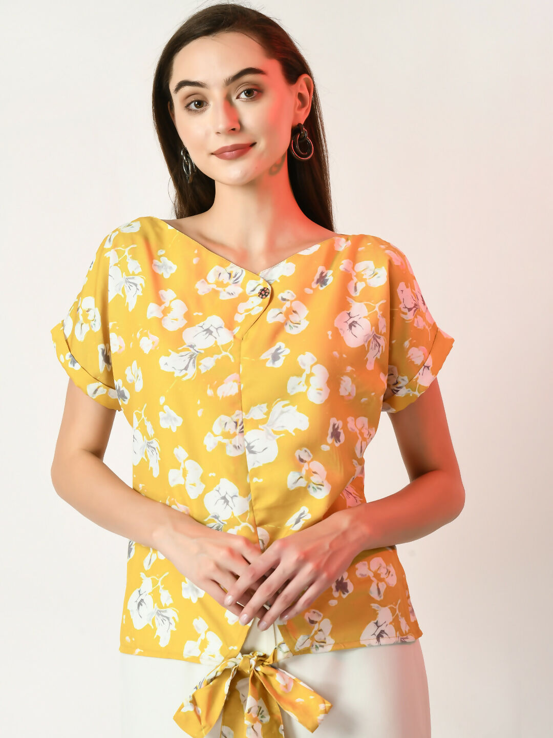 Myshka Women's Yellow Printed Top | Grocsy
