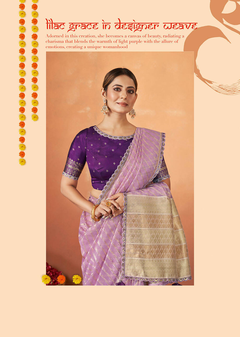 Violet Organza Silk Woven Design Saree With Unstitched Blouse Piece - Norita Royal Pradha | Grocsy