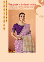 Violet Organza Silk Woven Design Saree With Unstitched Blouse Piece - Norita Royal Pradha | Grocsy
