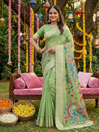 Shree Shyam Fashion Light Green Linen Cotton Saree | Grocsy