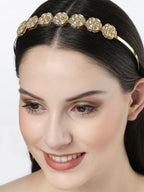 NVR Women's Gold-Polished Kundan Embellished Hairband | Grocsy