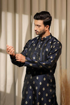 Blue Viscose Jacquard Wovon Designer Kurta Set - Mahotsav | Grocsy