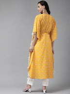 Yufta Women Yellow & Off white Printed Kaftan Kurta | Grocsy