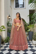 Aastha Fashion Rust Butterfly Net Tone To Tone Cotton Thread Work And Sequence Work Embroidery Wedding Wear Lehenga Choli | Grocsy