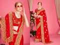 PR Fashion Red Fendi Two Tone Silk Heavy Zari Embroidery Work With Heavy Zircon Work Saree | Grocsy