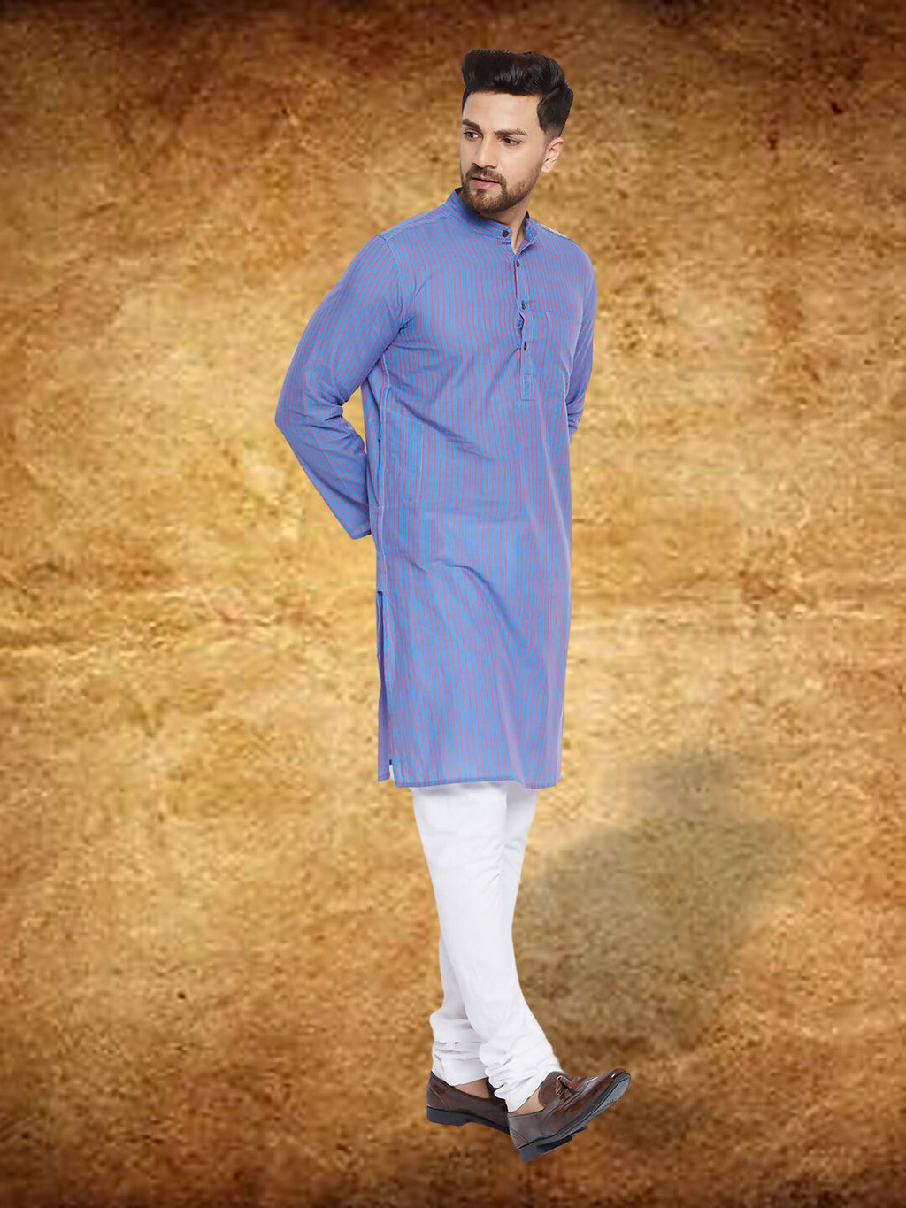 Even Apparels Men's Pure Cotton Blue Striped Kurta | Grocsy