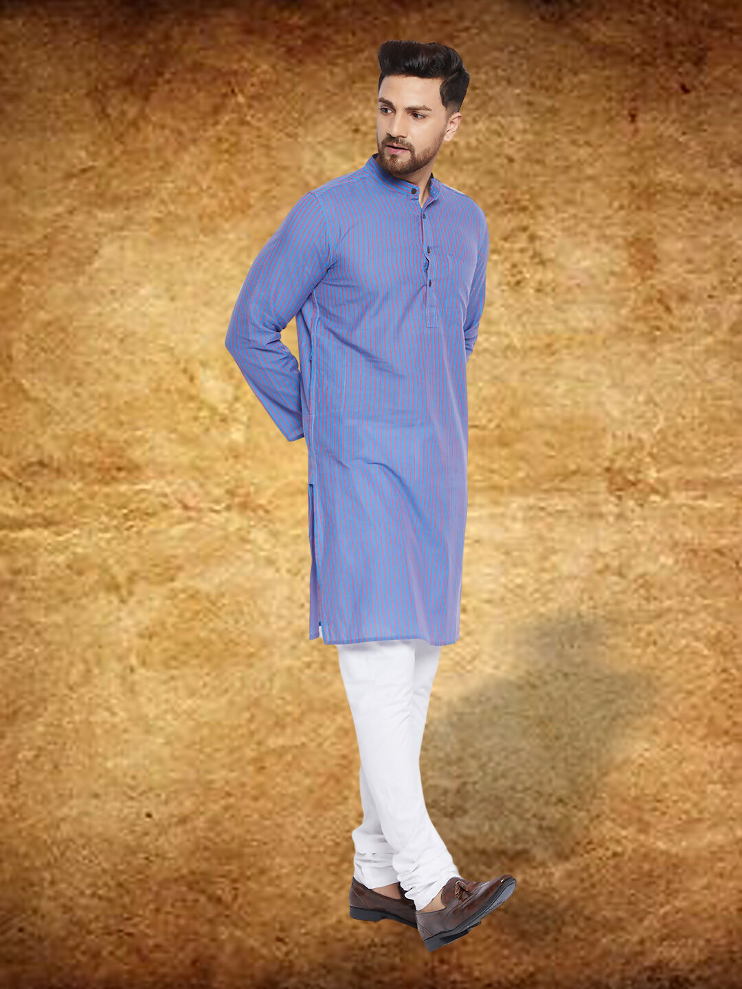Even Apparels Men's Pure Cotton Blue Striped Kurta | Grocsy