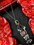 Joban Fashion Peach Brass Monalisa Stone Dual Tone Beaded Pendant Chain Necklace | Grocsy