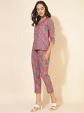 Janasya Women's Pink Cotton Floral Printed Casual Regular Co-ords | Grocsy