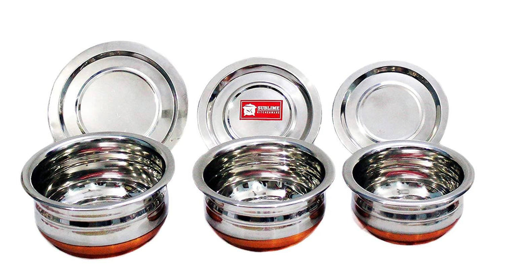 Sublime Kitchenware Set of 3 Stainless Steel Copper Bottom Handi with Lid | Grocsy
