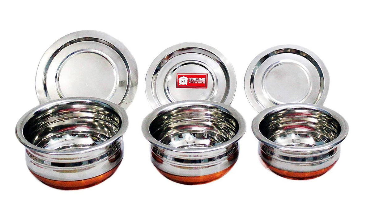 Sublime Kitchenware Set of 3 Stainless Steel Copper Bottom Handi with Lid | Grocsy
