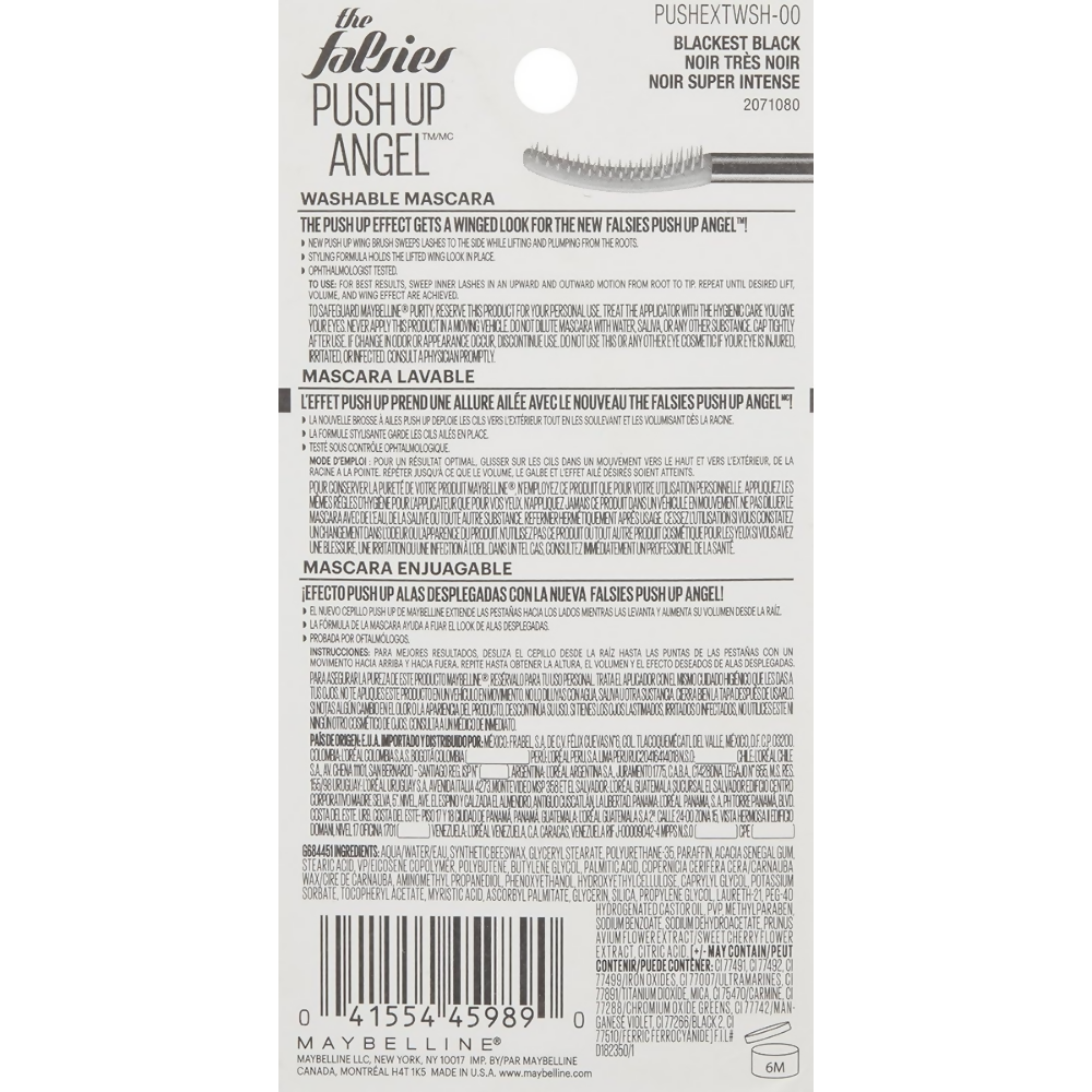 Maybelline New York The Falsies Push Up Angel Washable Mascara - Blackest Black | Grocsy