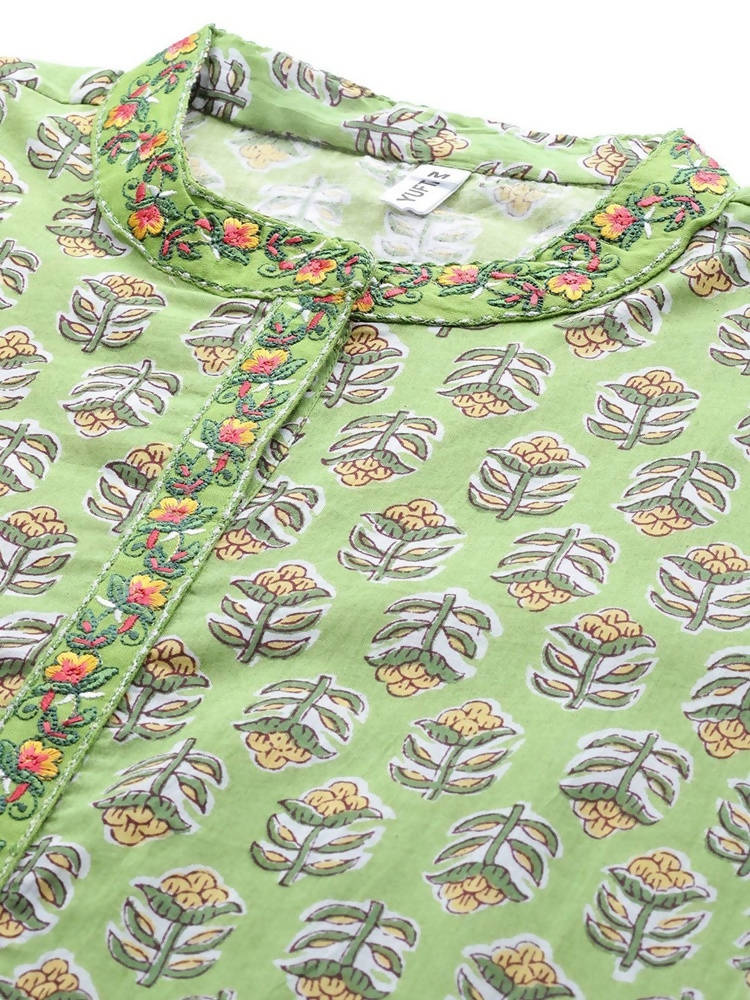 Yufta Green Printed Kurta With Trouser | Grocsy