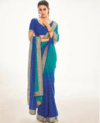 Blue Georgette Foil Printed Saree With Unstitched Blouse Piece - Nitya | Grocsy