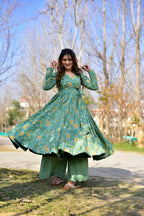 Jyoti Fashion Women's Sea Green Cotton Silk Heavy Digital Printed Kurta Plazo Set | Grocsy