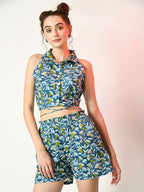 Myshka Women's Blue Printed Top With Shorts | Grocsy