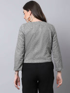 Even Apparels Grey Pure Wool Open Front Statement Women's Jacket | Grocsy