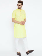 Even Apparels Yellow Color Pure Cotton Men's Kurta With Band Collar | Grocsy