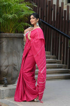 Beatitude Pink Khadi Ghicha Stripes Saree | Grocsy
