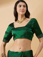 Green Organza Swaroski Diamond Work Saree with Unstitched Blouse - Radha | Grocsy