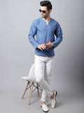 Even Apparels Blue Checked Men's Kurta With Band Collar | Grocsy