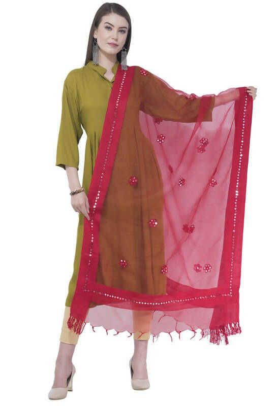 Mominos Fashion Moeza Orgenza Flower Mirror Red Dupatta | Grocsy