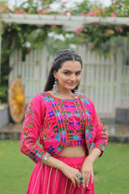 Teeya Creation Pink Colour Roman Silk With Gamathi Work Navratri Lehenga Choli | Grocsy