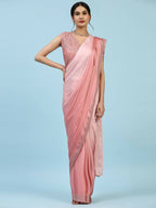 Peach Ombre Satin Georgette Plain Ready to wear Saree with stitched Blouse - Vrinda | Grocsy