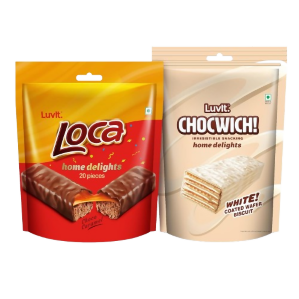 LuvIt Loca Home Delight Choco Caramel Bar & Chocwich White Home Delights Wafer Chocolates | Grocsy