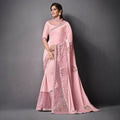 Pink Lycra Raw Silk Sequins Embroidery, Applique Work Saree - Norita Eileen | Grocsy