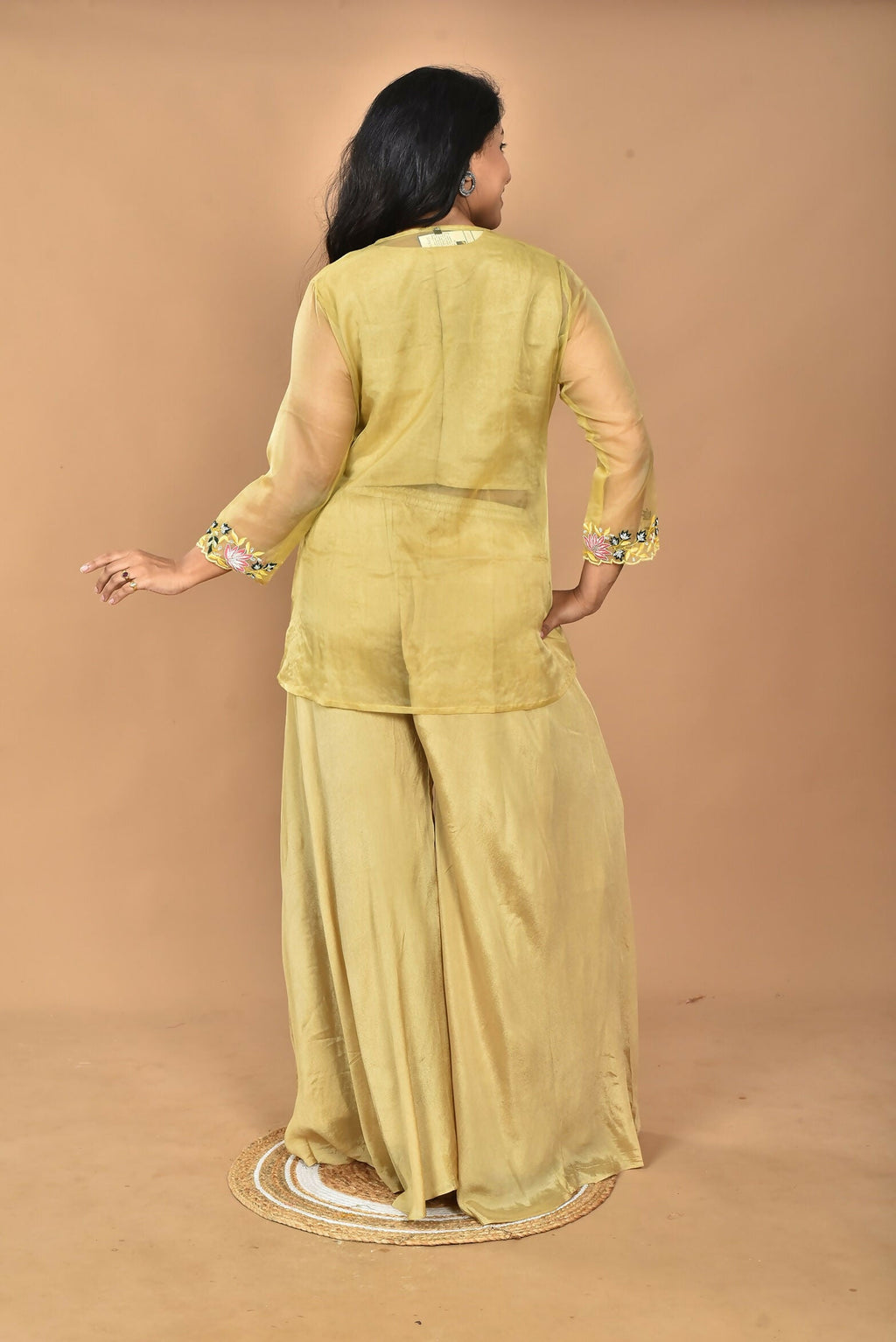 Morchari Women And Hand Embroidery Palazzo Set-Mustard | Grocsy