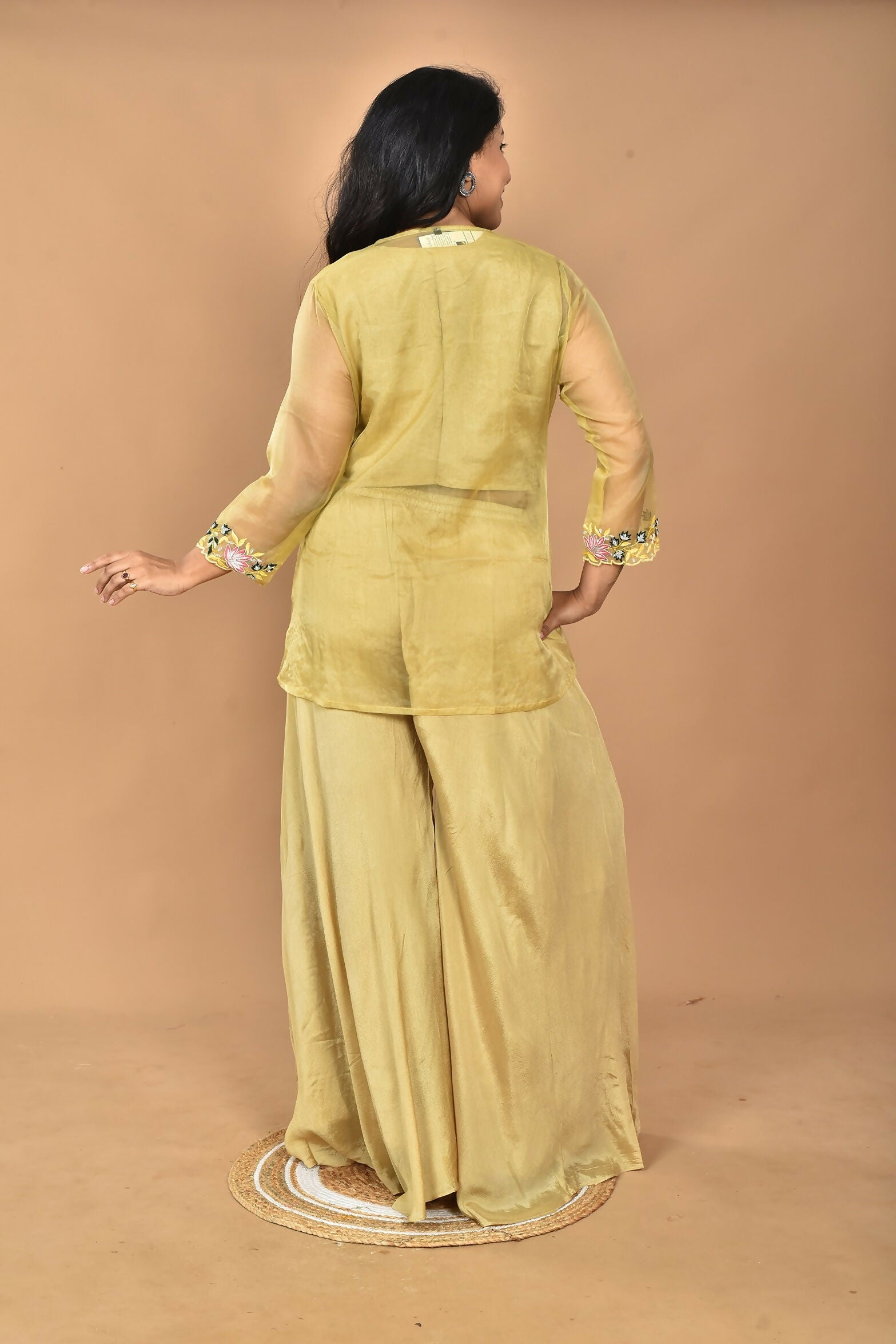 Morchari Women And Hand Embroidery Palazzo Set-Mustard | Grocsy