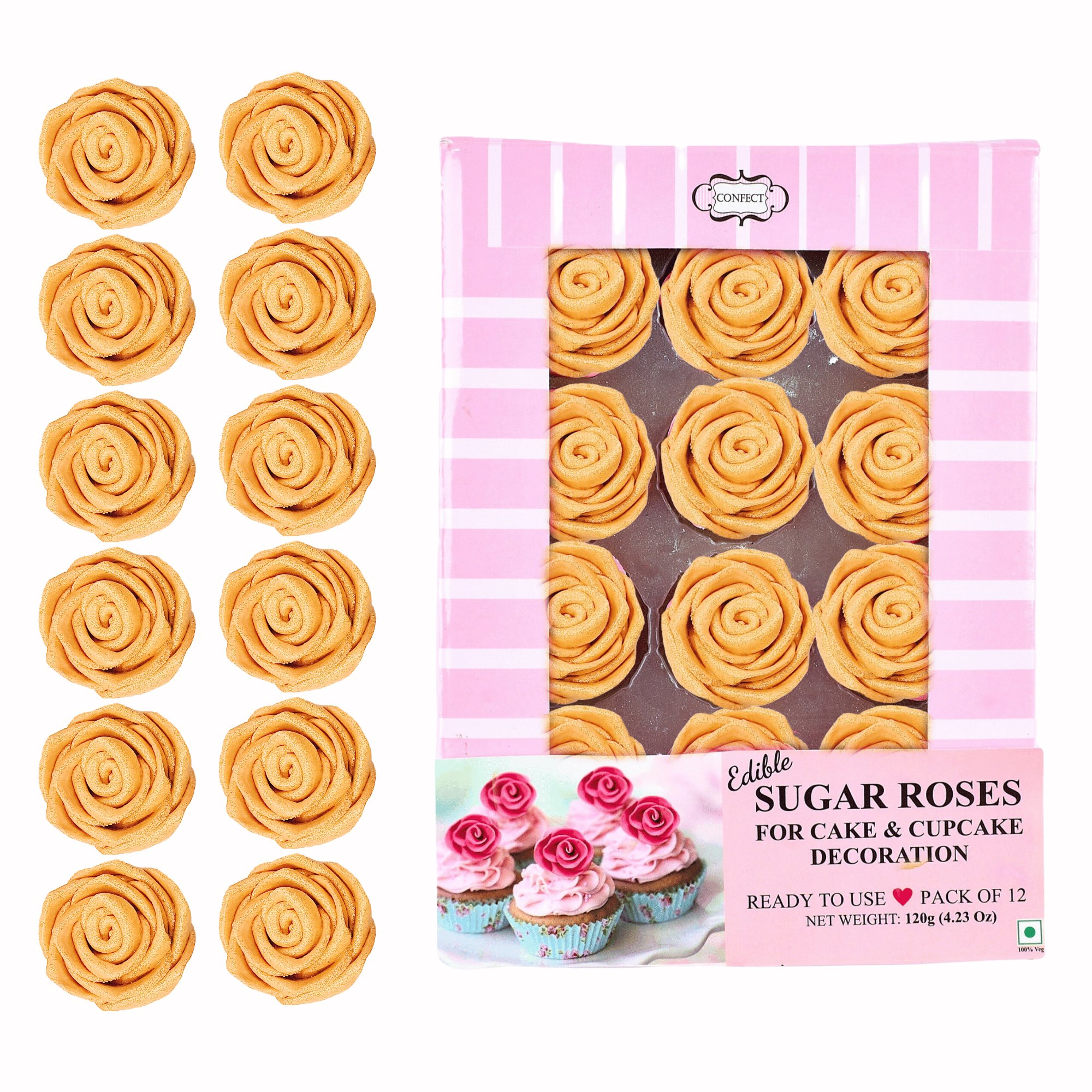 Confect Gold | Edible Metallic Sugar Roses Topper | Grocsy