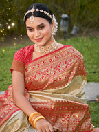 Anaita Gold Banarasi Saree With Blouse Piece | Grocsy