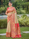 Anaita Gold Banarasi Saree With Blouse Piece | Grocsy