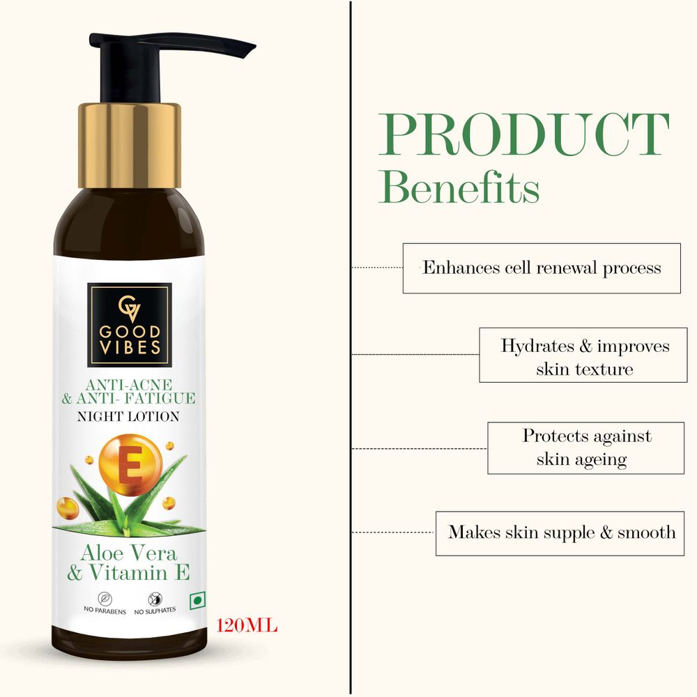 Good Vibes Aloe Vera + Vitamin E Anti - Acne Night Face Lotion | Grocsy