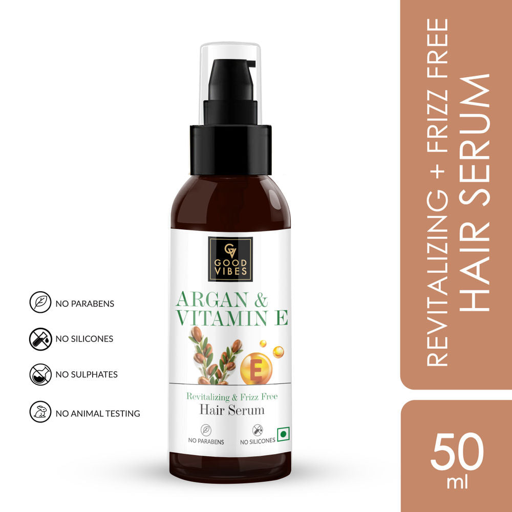 Good Vibes Argan + Vitamin E - Revitalizing + Frizz Free Hair Serum | Grocsy