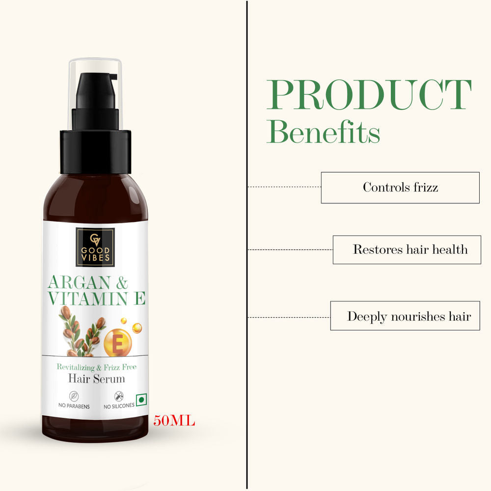 Good Vibes Argan + Vitamin E - Revitalizing + Frizz Free Hair Serum | Grocsy