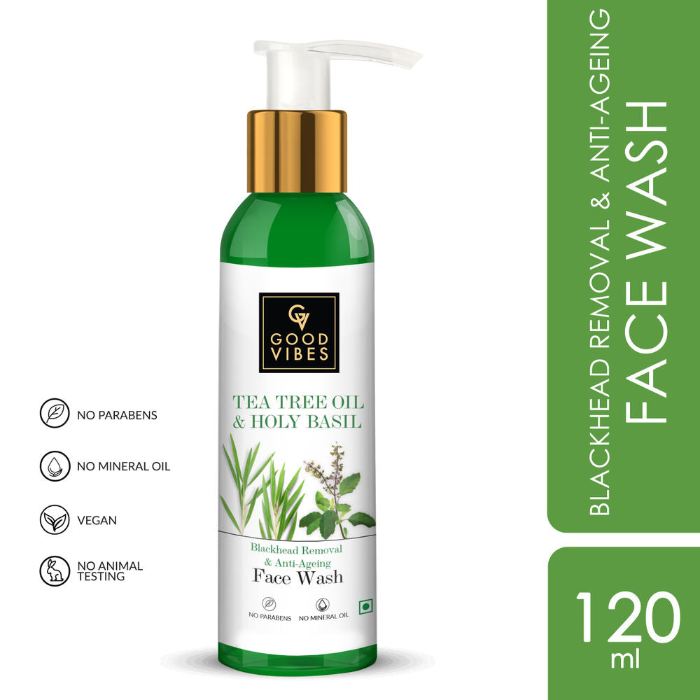 Good Vibes Blackhead Removal + Anti-Ageing Face Wash - Tea Tree Oil + Holy Basil | Grocsy
