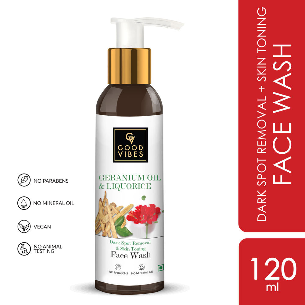 Good Vibes Dark Spot Removal + Skin Toning Face Wash - Geranium + Liquorice | Grocsy