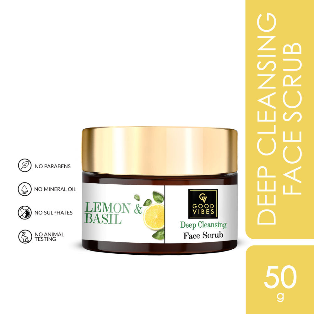 Good Vibes Deep Cleansing Face Scrub - Lemon & Basil | Grocsy