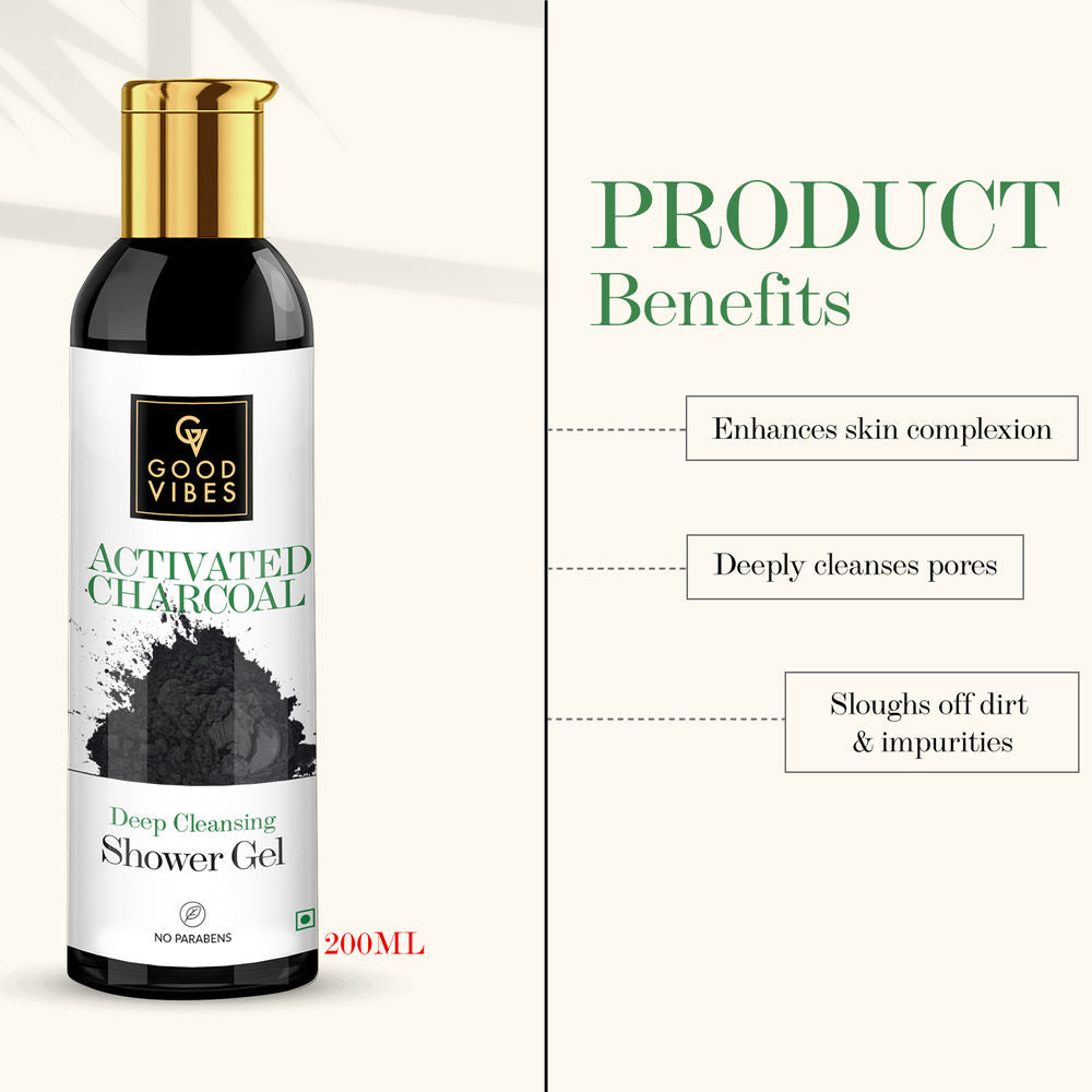 Good Vibes Deep Cleansing Shower Gel (Body Wash) - Activated Charcoal | Grocsy