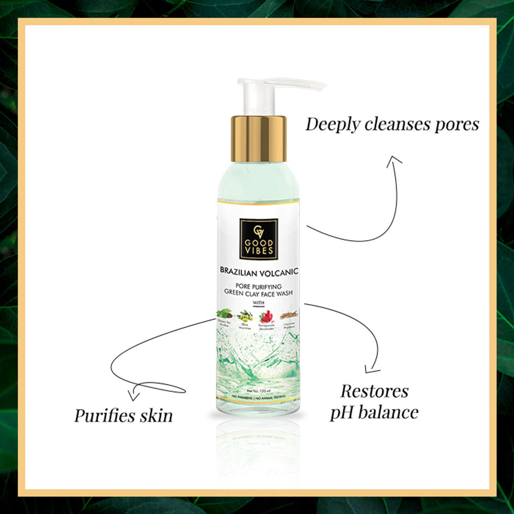 Good Vibes Brazilian Volcanic Pore Purifying Green Clay Face Wash | Grocsy