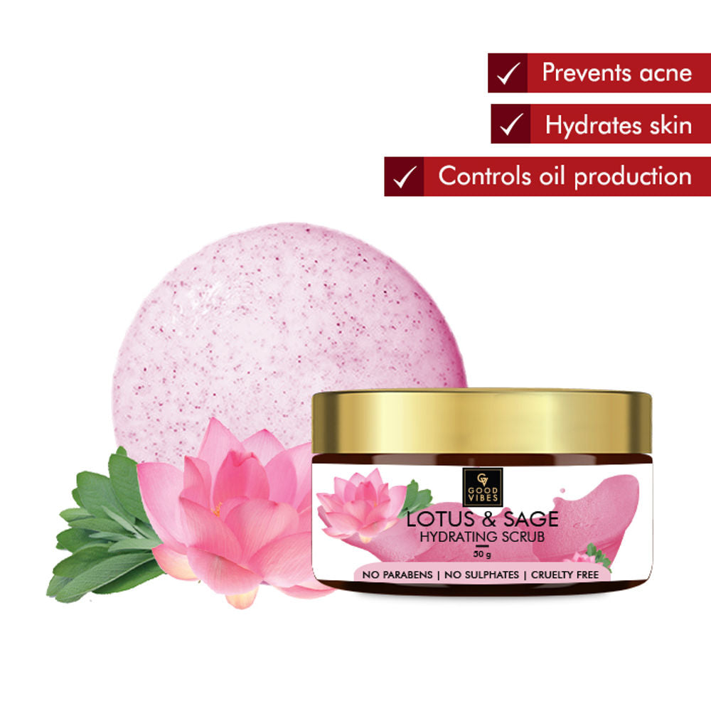 Good Vibes Hydrating Face Scrub - Lotus & Sage | Grocsy