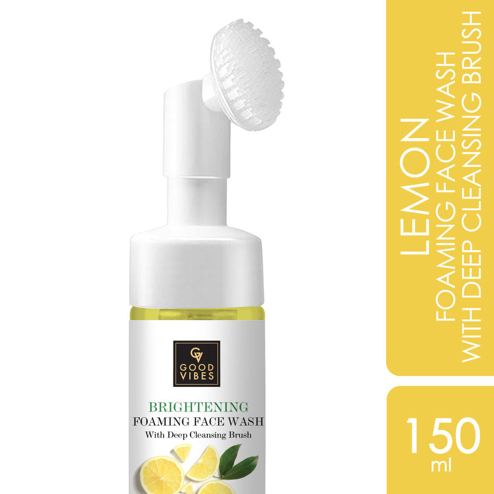 Good Vibes Lemon Brightening Foaming Face Wash With Deep Cleansing Brush | Grocsy