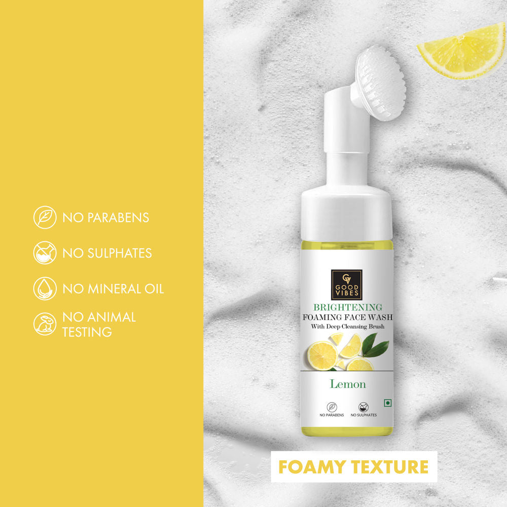 Good Vibes Lemon Brightening Foaming Face Wash With Deep Cleansing Brush | Grocsy