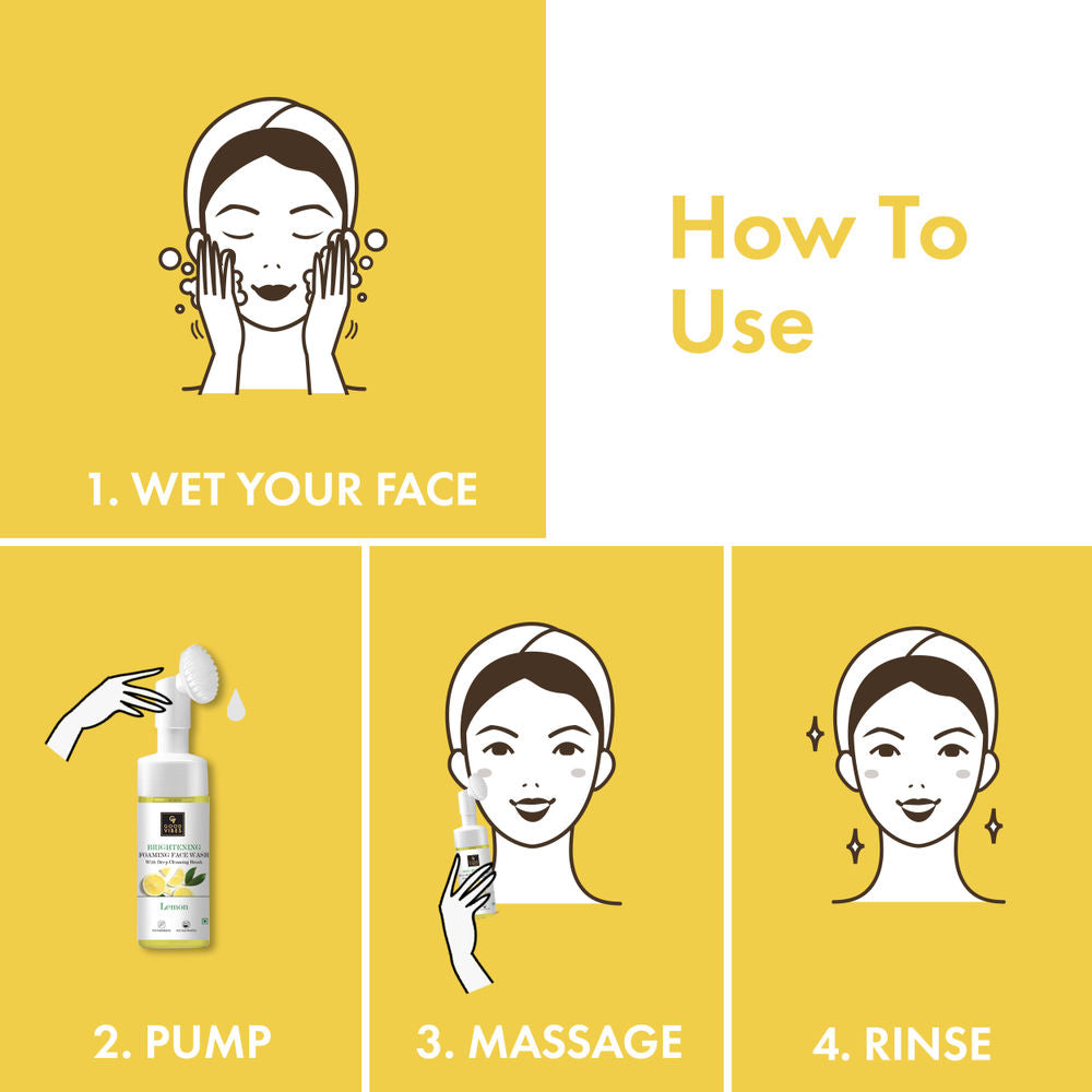 Good Vibes Lemon Brightening Foaming Face Wash With Deep Cleansing Brush | Grocsy