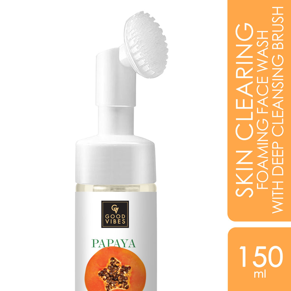 Good Vibes Papaya Skin Clearing Foaming Face Wash with Deep Cleansing Brush | Grocsy
