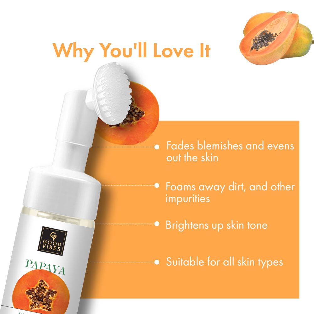 Good Vibes Papaya Skin Clearing Foaming Face Wash with Deep Cleansing Brush | Grocsy